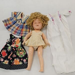 Vintage Shirley Temple Doll with Blonde Hair and Outfits